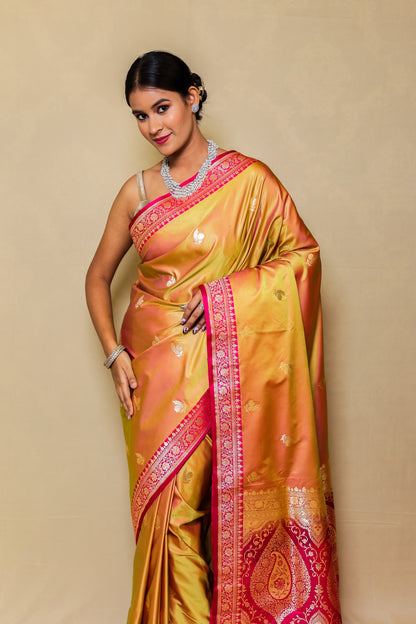 Monjolika Mustard Banarasi Tissue Silk Zari