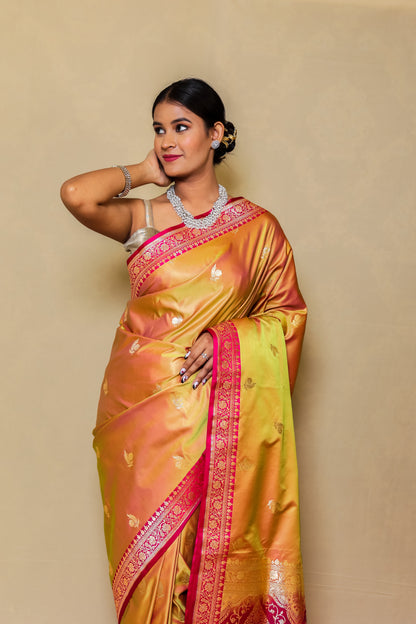 Monjolika Mustard Banarasi Tissue Silk Zari