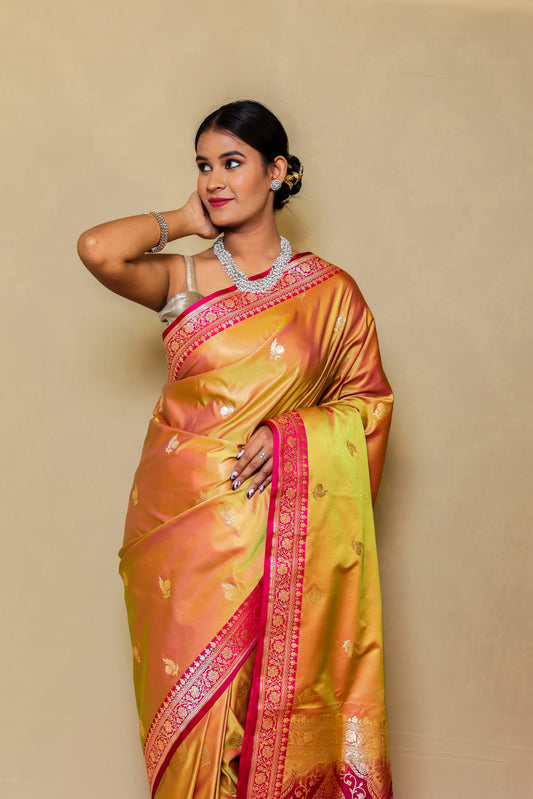 Monjolika Mustard Banarasi Tissue Silk Zari