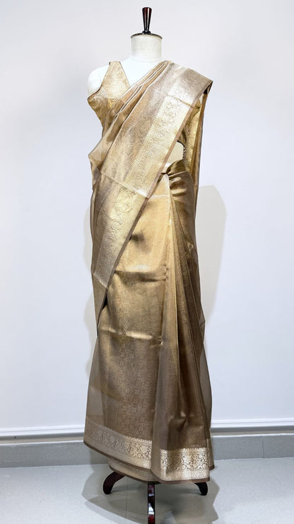 Golden Beige Banarasi Tissue Silk Saree for Women