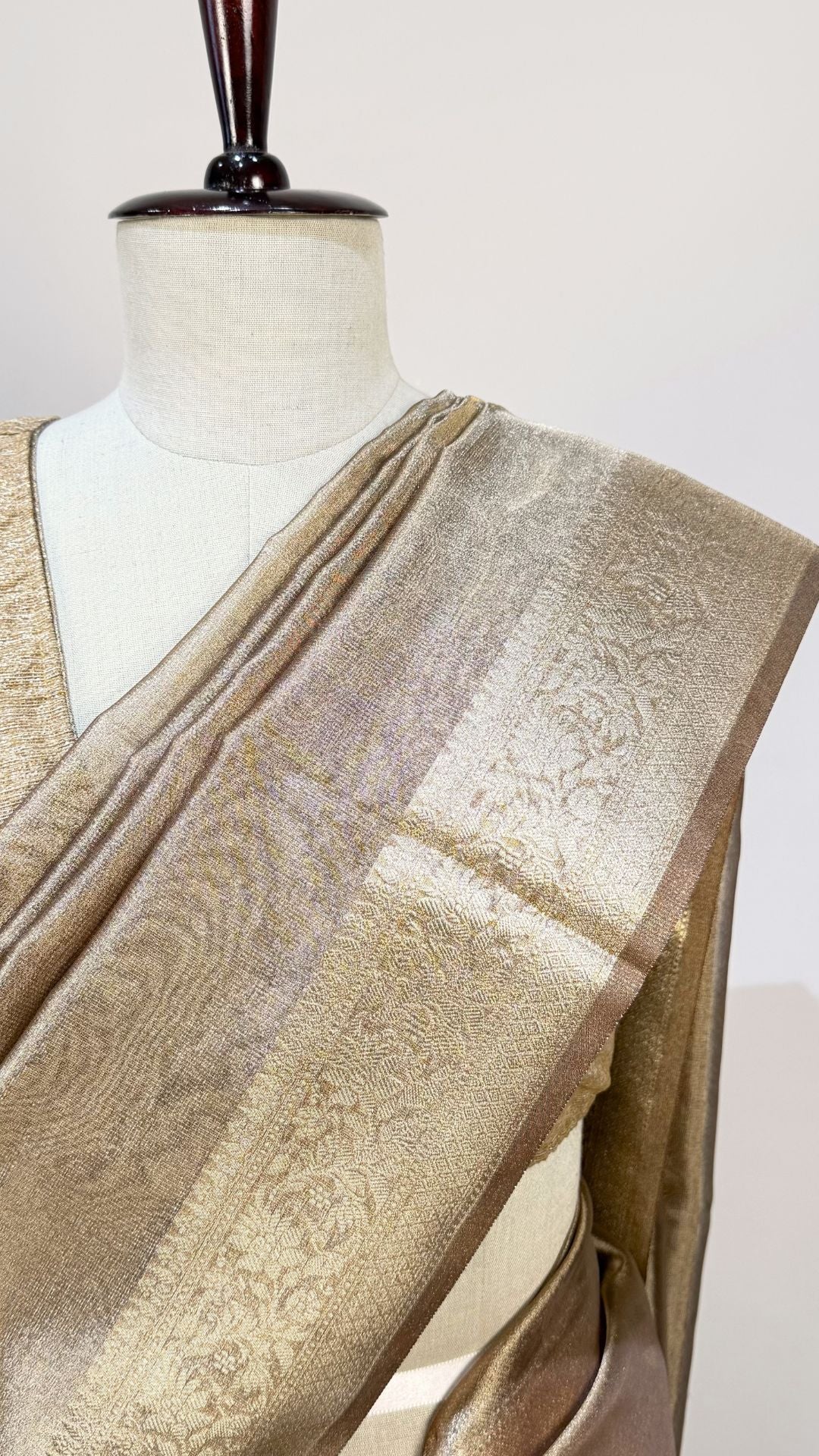 Golden Beige Banarasi Tissue Silk Saree for Women