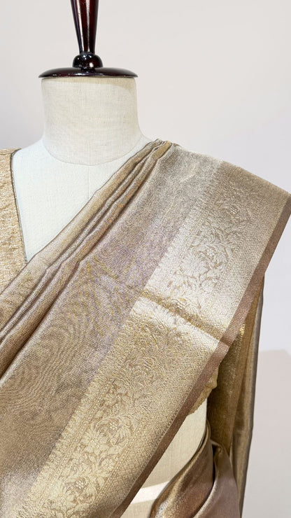 Golden Beige Banarasi Tissue Silk Saree for Women