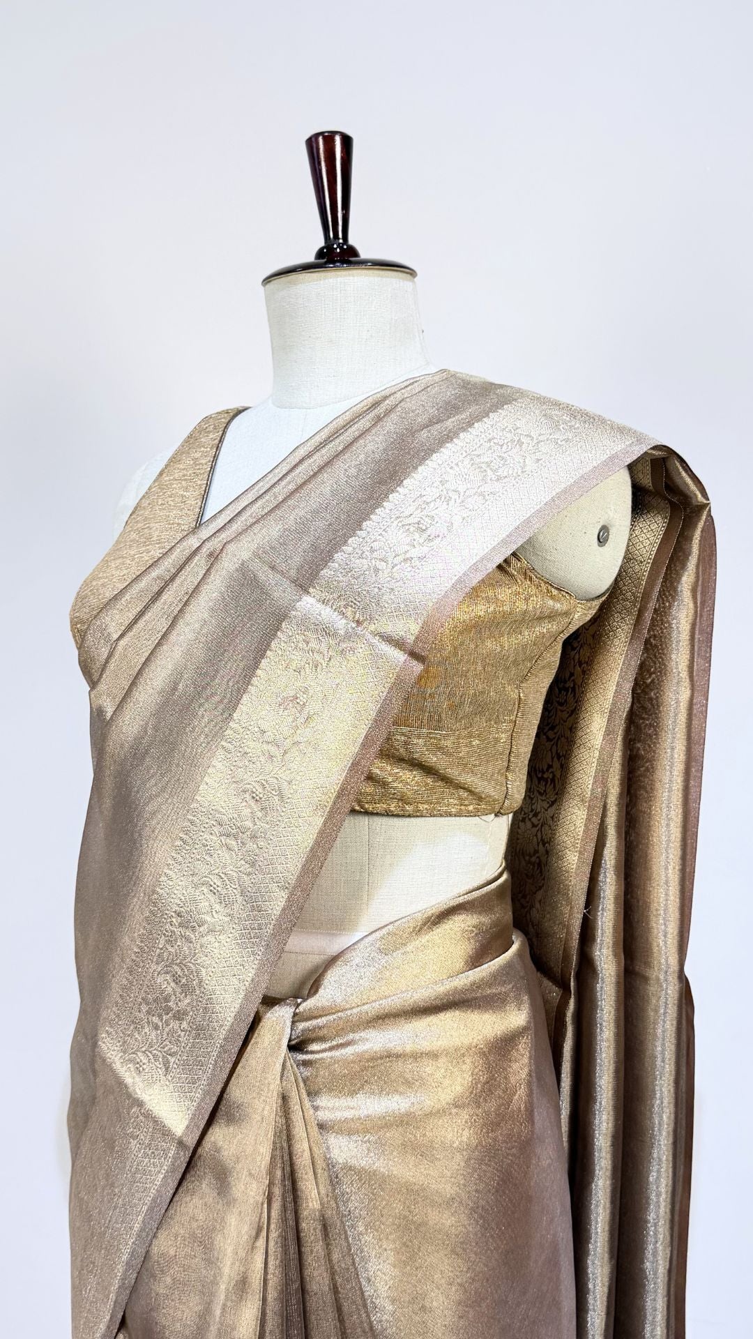 Golden Beige Banarasi Tissue Silk Saree for Women