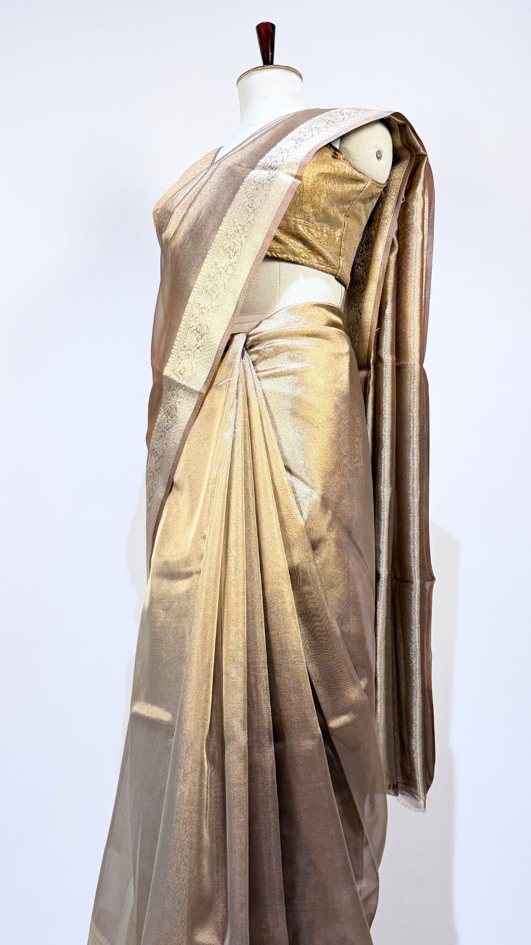 Golden Beige Banarasi Tissue Silk Saree for Women